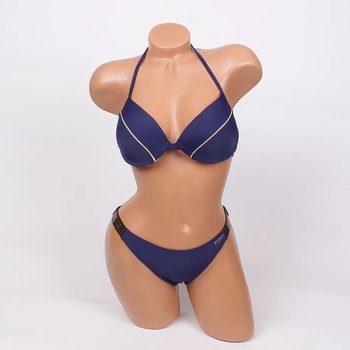 Image 1 of Бански в тъмносиньо със златиста лента и декорация