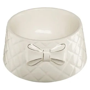 Ferplast Gemma bowl - бяла керамична купа с панделка за кучета или котки за храна и вода 18 x 8 см - 700 мл