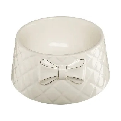 Ferplast Gemma bowl - бяла керамична купа с панделка за кучета или котки за храна и вода 18 x 8 см - 700 мл