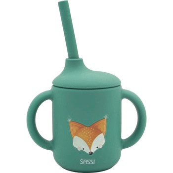 Sassi Силиконова чаша със сламка Sassi - Crunchy the Fox, зелена (SSSI1709)