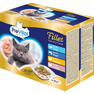 PreVital Fillet Selection tuniak pstruh kura morka v želé 12 x 85 g