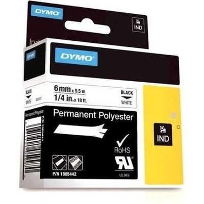 Dymo Rhino 1805442, 6mm x 5,5m, čierna tlač/biely podklad, originálna páska