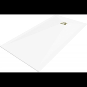 Mexen Stone+ квадратен композитен поддушов праг 200 x 100 см, бял, със златен (44101020-G)