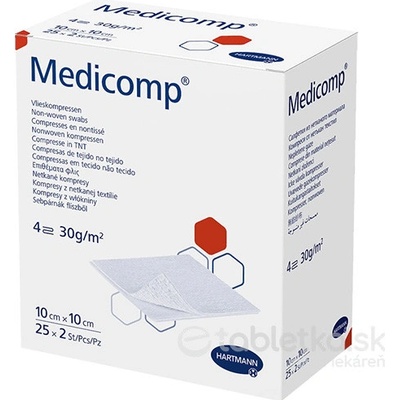 MEDICOMP kompres z netkaného textilu, sterilný 10 x 10 cm 50 ks