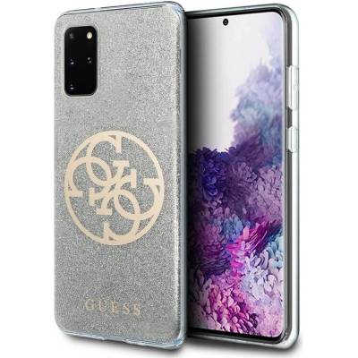 GUESS Glitter 4G Circle Logo Case - дизайнерски кейс с висока защита за Samsung Galaxy S20 Plus (сив)