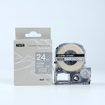 Compatible Epson LK-ST24SW, 24mm x 9m, бял печат / прозрачен субстрат, съвместима лента (LKST24SW)