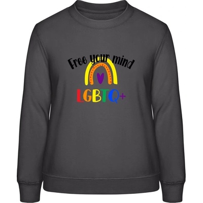 AWDis Sweat mikina Dúhový nápis Free your mind búrková sivá