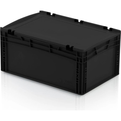 TBA Plastová ESD Euro přepravka 600 x 400 x 270 cmmm s víkem plný úchyt