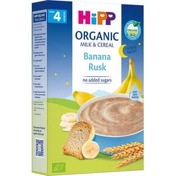 Hipp БИО млечна каша "Лека нощ" с банан и сухар 4м+ 250г