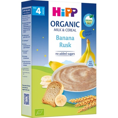 Hipp БИО млечна каша "Лека нощ" с банан и сухар 4м+ 250г