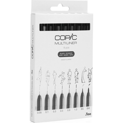 COPIC Technické linery COPIC, 8 ks černé