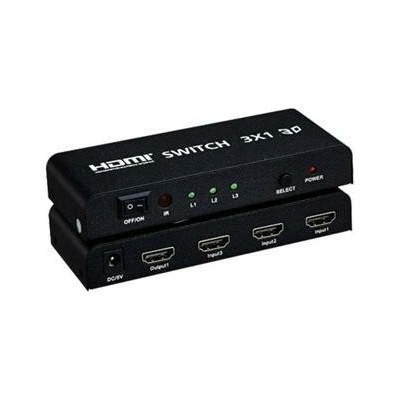 PremiumCord HDMI switch 3:1 kovový, diaľkové ovl., khswit31b