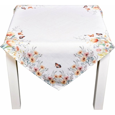 Forbyt ubrus CYH6102 TISK luční květy s motýlky losové květy bílá čtverec 85x85cm