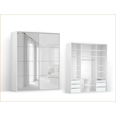 BRW Гардероб FLEX - 201*66*240 - бял гланц / огледало (25/201-66-240/white-mat/lustro-lacobel/flex/brw)