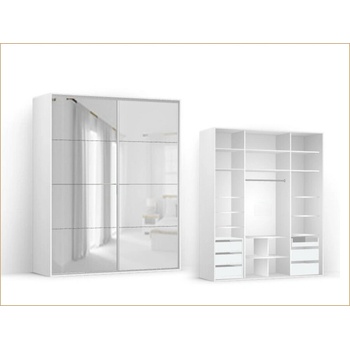 BRW Гардероб FLEX - 201*66*240 - бял гланц / огледало (25/201-66-240/white-mat/lustro-lacobel/flex/brw)