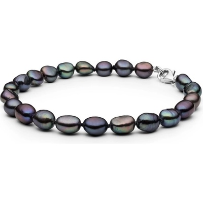Gaura Pearls Perlový náramek Rosaria černá perla BDB47-B stříbrná Černá