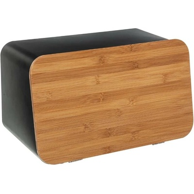 5five Simply Smart Kovový chlebník s bambusovou deskou, černý, 37 × 22,5 × 23,5 cm