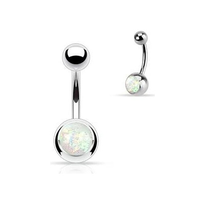 Šperky4U piercing do pupíku banánek bílý opál BS1058-WH