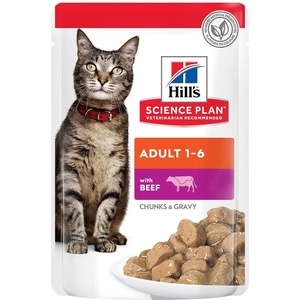 Hill's Котешки пауч Hill's Science Plan Feline Adult, с телешко месо в сос грейви, 85 г