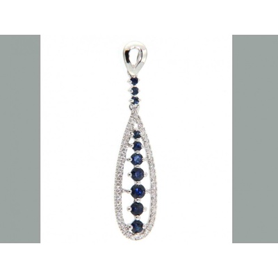 Klenoty Budín Luxusní přívěsek z bílého zlata posetý diamanty a modrými pravými safíry 4270133
