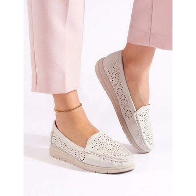 Exkluzívní bílé mokasíny dámské bez podpatku