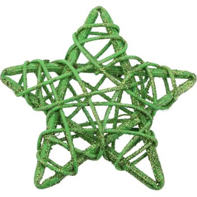 Trend-Deco Zelené trblietavé hviezdy z ratanu, vianočné ozdoby 10 cm, 10 ks