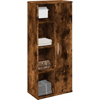 vidaXL Шкаф за баня с държач за ролки, опушен дъб, 39x22x90 см (858528)