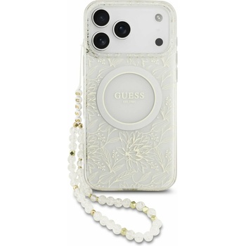 GUESS IML Flowers Allover Strap MagSafe Задний калъф за iPhone 17 Pro Max White Guess | Byal | МЪЖЕ | UNI