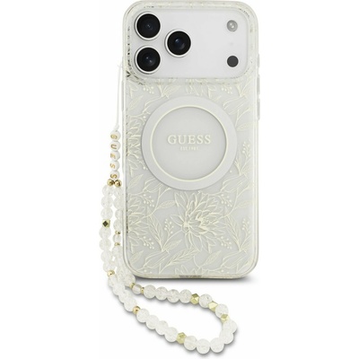 GUESS IML Flowers Allover Strap MagSafe Задний калъф за iPhone 17 Pro Max White Guess | Byal | ЖЕНИ | UNI
