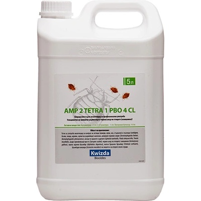 Франция Amp 2 tetra 1 pbo 4 cl (ТЕТРА) - 5 л - Широкоспектърен готов за употреба инсектицид за дървеници, акари, кокошинки, комари, мухи, оси, стършели, бълхи, паяци, мравки, молци, мрачен и брашнен бръмбър, кожояди (201030-901)