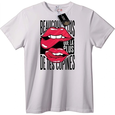 NOONEBRAND Тениска Устни и френски слоган - L, White