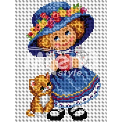 Milena Style Момиче в синьо - гоблен с щампа без конци