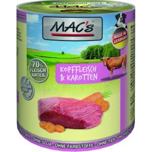 MAC's Mac’s Dog Adult, консерва за пораснали кучета, БЕЗ ЗЪРНО, с говеждо от врат и моркови (мин. 70% месо), 400 гр - Германия - 924VE