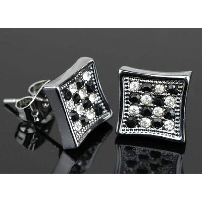 Blingstar A702 Silver Square Black White Diamond