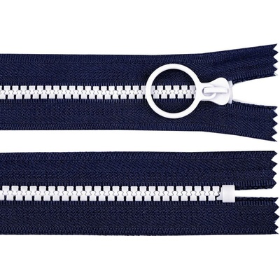 Kostěný zip barevný No 5 délka 15 cm s ozdobným jezdcem, malé, 9 (330) modrá tmavá bílá