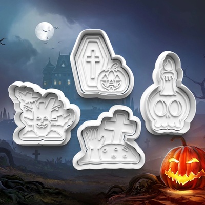 Halloween - Sada 4ks vykrajovačiek s pečiatkou