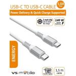 VS Mobile Кабел VS Mobile - USB-C към USB-C, 140W, 5A, 1.5 м, бял (W5A140WPDWH)