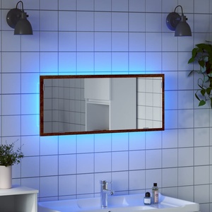 vidaXL LED огледало за баня, кафяв дъб, 100x8, 5x37 см, инженерно дърво (856274)