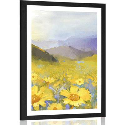 Plakát s paspartou pole plné sedmikrásek - 30x45 white