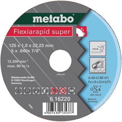 Metabo 616222000 rezný kotúč rovný 125 mm 25 ks nerezová ocel; 616222000