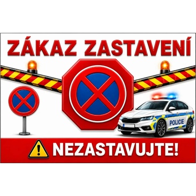 Bezvadary.cz | 3D cedule Neparkovat – zákaz zastavení s policejním motivem (na šířku) - A4 - 21x30 cm / Hliníkový sendvič tl. 3mm 3dcn15