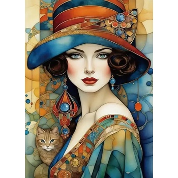 Norimpex - Puzzle Diamant painting: Elegant woman with cat 30x40cm - 1 - 39 piese