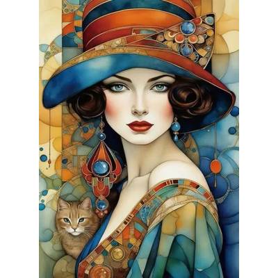 Norimpex - Puzzle Diamant painting: Elegant woman with cat 30x40cm - 1 - 39 piese