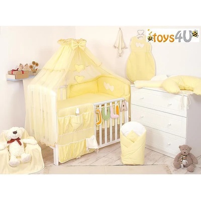 Бебешки спален комплект с апликация сърце 11 елемента 135 х 100 см жълто 2354-gelb