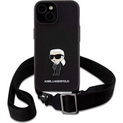 Púzdro Karl Lagerfeld Saffiano Crossbody Metal Ikonik iPhone 15 čierne