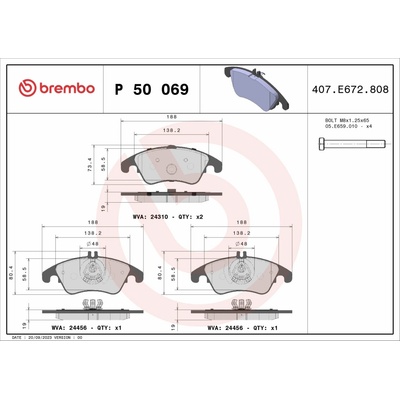 Sada brzdových platničiek, vždy 4 kusy v sade BREMBO P 50 069 (P50069)