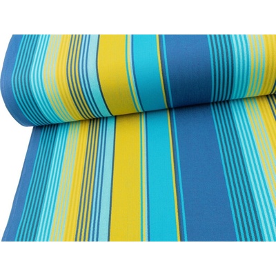 Mirtex Tkanina TENDA SOLE CARIBE 210/404 Žluto-modro-tyrkysové pruhy šíře 160cm