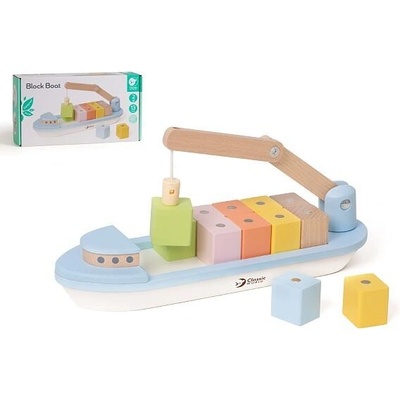 Teddies Loď kontejnerová s jeřábem 13ks 28cm s doplňky v krabici 30x16x8cm
