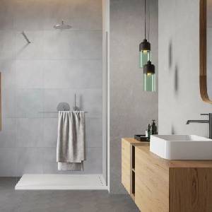 Radaway Modo New II душ кабина с поставка за кърпи, матов никел-прозрачен, 145 см, закалено стъкло 8 мм (389145-91-01W)