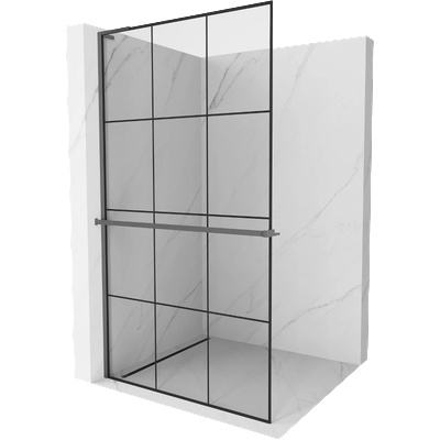 Mexen Kioto+ L Душ параван със стена и рафт Walk-in 110 x 200 см, черна решетка, gun metal - 800-110-123-95-77 (800-110-123-95-77)